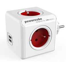 Rozboovac zsuvka 240V, CEE7 (vidlice) - POWERCUBE, 0.1m, ORIGINAL USB, erven, POWERCUBE, 4 zsu