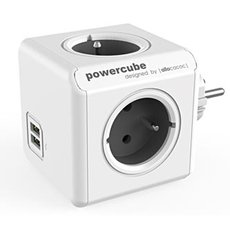 Rozboovac zsuvka 240V, CEE7 (vidlice) - POWERCUBE, 0.1m, ORIGINAL USB, ed, POWERCUBE, 4 zsuvky