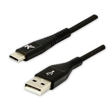 Logo USB kabel (2.0), USB A samec - USB C samec, 1m, 480 Mb/s, 5V/3A, ern, box, nylonov opleten,