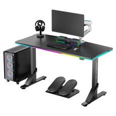 ULTRADESK Hern stl IRON BLACK, 132,5x60,5 cm, 71-81  cm, mechanicky nastaviteln vka,RGB podsvc