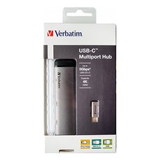 USB (3.1) hub 4-port, 49140, ed, dlka kabelu 15cm, Verbatim, adaptr USB C na 1x USB C, 1x USB A(