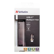 USB (3.1) hub 5-port, 49141, ed, dlka kabelu 15cm, Verbatim, adaptr USB C na USB C, 1x USB A, HD