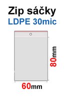 Sáčky ZIP SR02  60x80mm, 30mic, LDPE (100ks) s dírkou