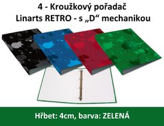 Poada 4kroukov LINARTS Retro A4, zelen, lamino &quot;D&quot; mechanika, 4cm, 5735Z