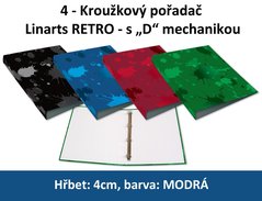 Poada 4kroukov LINARTS Retro A4, modr, lamino &quot;D&quot; mechanika, 4cm, 5735M