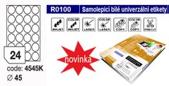 Etikety RAYFILM,A4/100lst(24) O koleka 45mm,bl matn inkjet/laser/copy R0100.4545KA