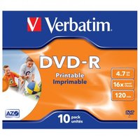 Verbatim DVD-R, Wide Inkjet Printable ID Brand, 43521, 4.7GB, 16x, jewel box, 10-pack, 12c