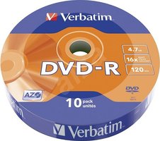 Verbatim DVD-R, 43729, DataLife, 10-pack, 4.7GB, 16x, 12cm, Matt Silver, wrap, Azo+, pro a