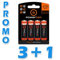 Baterie alkalick, AA (LR6), AA, 1.5V, Powerton, blistr, 4-pack, promo balen 3+1 zdarma