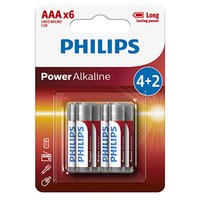Baterie alkalická, AAA (LR3), AAA, 1.5V, PHILIPS, blistr, 6-pack, LR03P6BP/10, Power Alkaline, 4+2