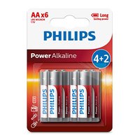 Baterie alkalická, AA (LR6), AA, 1.5V, PHILIPS, blistr, 6-pack, LR6P6BP/10, Power Alkaline, 4+2