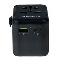 Verbatim, Cestovní adaptér univerzální World-to-World UTA-02 USB-A, USB-C, černý, 20 W