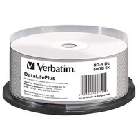 Verbatim BD-R, DL+ Wide Thermal Printable No Id Surface Hard Coat, 50GB, spindle, 43750, 6x, 25-pack