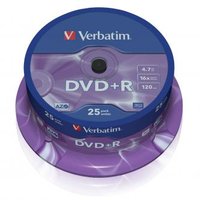 Verbatim DVD+R, Matt Silver, 43500, 4.7GB, 16x, spindle, 25-pack, bez možnosti potisku, 12cm, pro ar