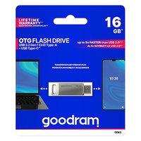 Goodram USB flash disk, USB 3.0, 16GB, ODA3, stbrn, ODA3-0160S0R11, USB A / USB C, s otonou kryt