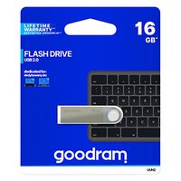 Goodram USB flash disk, USB 2.0, 16GB, UUN2, stbrn, UUN2-0160S0R11, USB A, s poutkem