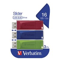 Verbatim USB flash disk, USB 2.0, 16GB, Slider, zelen, modr, erven, 49326, USB A, s vsuvnm kon