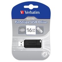 Verbatim USB flash disk, USB 2.0, 16GB, PinStripe, Store N Go, ern, 49063, USB A, s vsuvnm konek