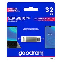 Goodram USB flash disk, USB 3.0, 32GB, ODA3, stbrn, ODA3-0320S0R11, USB A / USB C, s otonou kryt