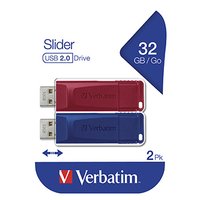 Verbatim USB flash disk, USB 2.0, 32GB, Slider, erven, modr, 49327, USB A, s vsuvnm konektorem,