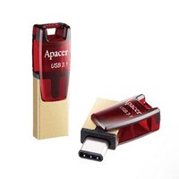 Apacer USB flash disk OTG, USB 3.0 (3.2 Gen 1), 64GB, AH180, červený, AP64GAH180R-1, USB A / USB C,