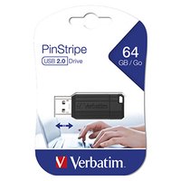 Verbatim USB flash disk, USB 2.0, 64GB, PinStripe, Store N Go, ern, 49065, USB A, s vsuvnm konek