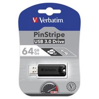 Verbatim USB flash disk, USB 3.0, 64GB, PinStripe, Store N Go, ern, 49318, USB A, s vysuvnym konek