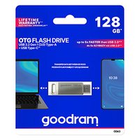 Goodram USB flash disk, USB 3.0, 128GB, ODA3, stbrn, ODA3-1280S0R11, USB A / USB C, s otonou kry