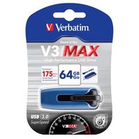 Verbatim USB flash disk, USB 3.0, 64GB, V3 MAX, Store N Go, modrý, 49807, USB A, s výsuvným konektor