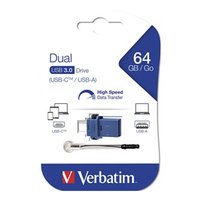 Verbatim USB flash disk OTG, USB 3.0, 64GB, Dual, modr, 49967, USB A / USB C, s poutkem