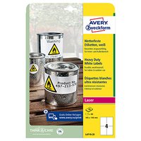 Avery Zweckform etikety 105mm x 148mm, A4, matn, bl, 4 etikety, velmi odoln, baleno po 20 ks, L4