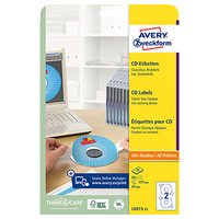 Avery Zweckform etikety na CD 117/41mm, A4, matné, bílé, 2 etikety, baleno po 25 ks, L6015-25, pro l