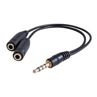 Audio redukce, Jack (3.5mm) samec 4-plov - 2x Jack (3.5mm) samice, 0.2 m, stereo, ern