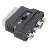 Video adaptr, SCART samec - 3x CINCH samice + S-Video samice, pepna IN/OUT, ern, Logo