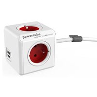 Sov kabel 230V prodluovac, CEE7 (vidlice) - POWERCUBE, 1.5m, EXTENDED USB, erven, POWERCUBE,