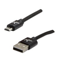 Logo USB kabel (2.0), USB A samec - microUSB samec, 1m, 480 Mb/s, 5V/2A, ern, box, nylonov oplete