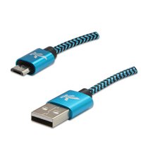 Logo USB kabel (2.0), USB A samec - microUSB samec, 1m, 480 Mb/s, 5V/2A, modr, box, nylonov oplete