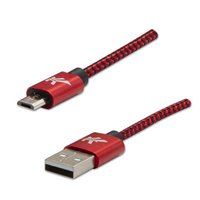 Logo USB kabel (2.0), USB A samec - microUSB samec, 1m, 480 Mb/s, 5V/2A, erven, box, nylonov ople