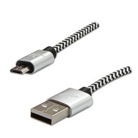 Logo USB kabel (2.0), USB A samec - microUSB samec, 1m, 480 Mb/s, 5V/2A, stbrn, box, nylonov opl