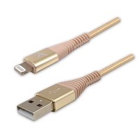USB kabel (2.0), USB A M - Apple Lightning M, 1m, MFi certifikace, 5V/2,4A, zlatý, Logo, box, nylono