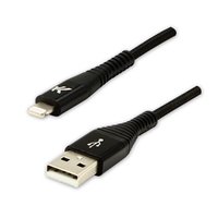 USB kabel (2.0), USB A M - Apple Lightning M, 2m, MFi certifikace, 5V/2,4A, černý, Logo, box, nylono