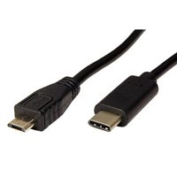 USB kabel (2.0), USB C samec - microUSB samec, 0.2m, kulat, ern, plastic bag