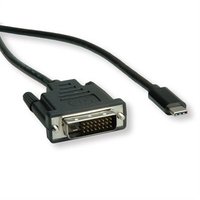 USB/Video kabel, DP Alt Mode, USB C samec - DVI (24+1) samec, 1 m, kulat, ern, plastic bag