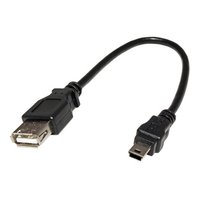 USB kabel (2.0), miniUSB samec - USB A samice, 0.2m, ern