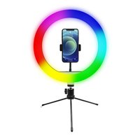 Kruhové světlo Powerton 10&quot;, RGB LED, malé, nastavení barev a svítivosti, držák telefonu a trip