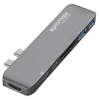 USB (3.1), USB typ C hub 7-port, MacHub-Pro, šedý, Promate, USB 3.1, USB 3.0, Thunderbolt 3,TF, SD,