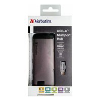 USB (3.1) hub 6-port, 49142, ed, dlka kabelu 15cm, Verbatim, 1x USB C, USB A, HDMI, Ethernet, te