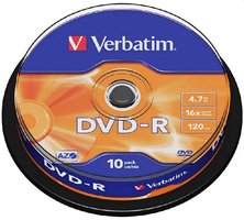Verbatim DVD-R, 43523, DataLife PLUS, 10-pack, 4.7GB, 16x, 12cm, General, Advanced Azo+, c